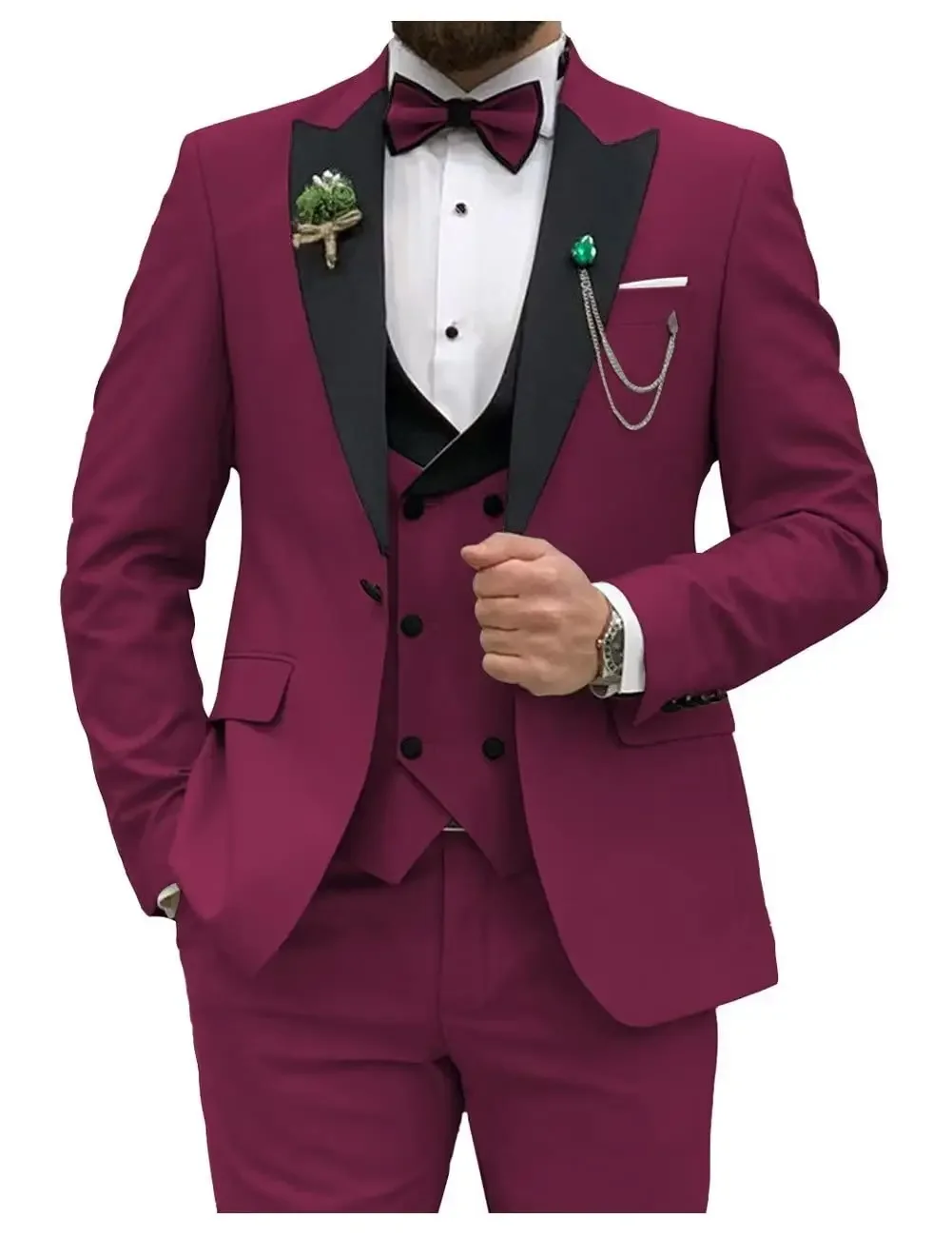 Niebieskie garnitury męskie Slim Fit 3-częściowy garnitur dwurzędowy Mężczyźni Ślub Prom Party Biznes (marynarka + kamizelka + spodnie) Garnitury ślubne dla mężczyzn