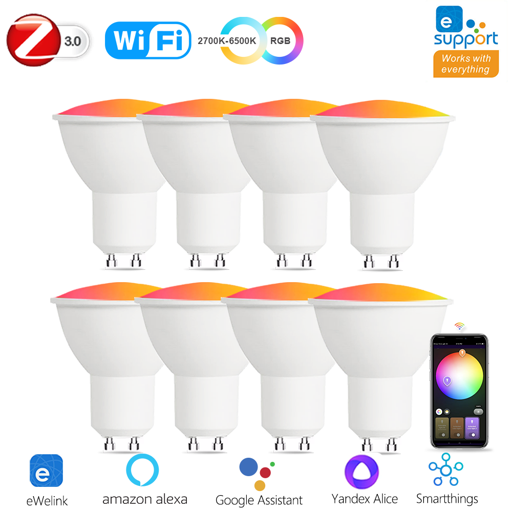 Zigbee gu10 wifi smart led lampen rgb c w dimmbare lampen scheinwerfer ewelink app steuerung glühbirnen stimme alexa alice smart things