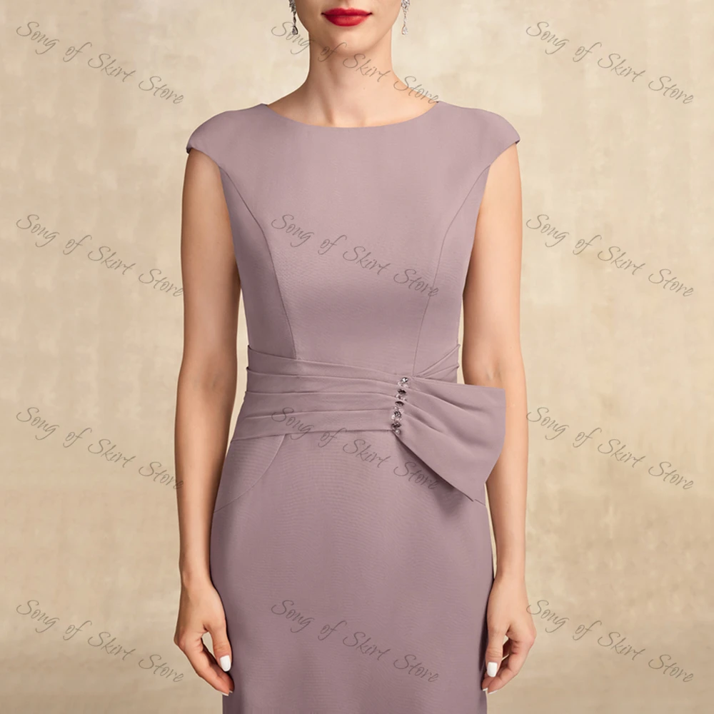 O-Ausschnitt A-Linie Mutter der Braut Kleider mit Spitze Jacke Falte Perlen Tee-Länge formale Hochzeit Gast Kleid فساتين السه