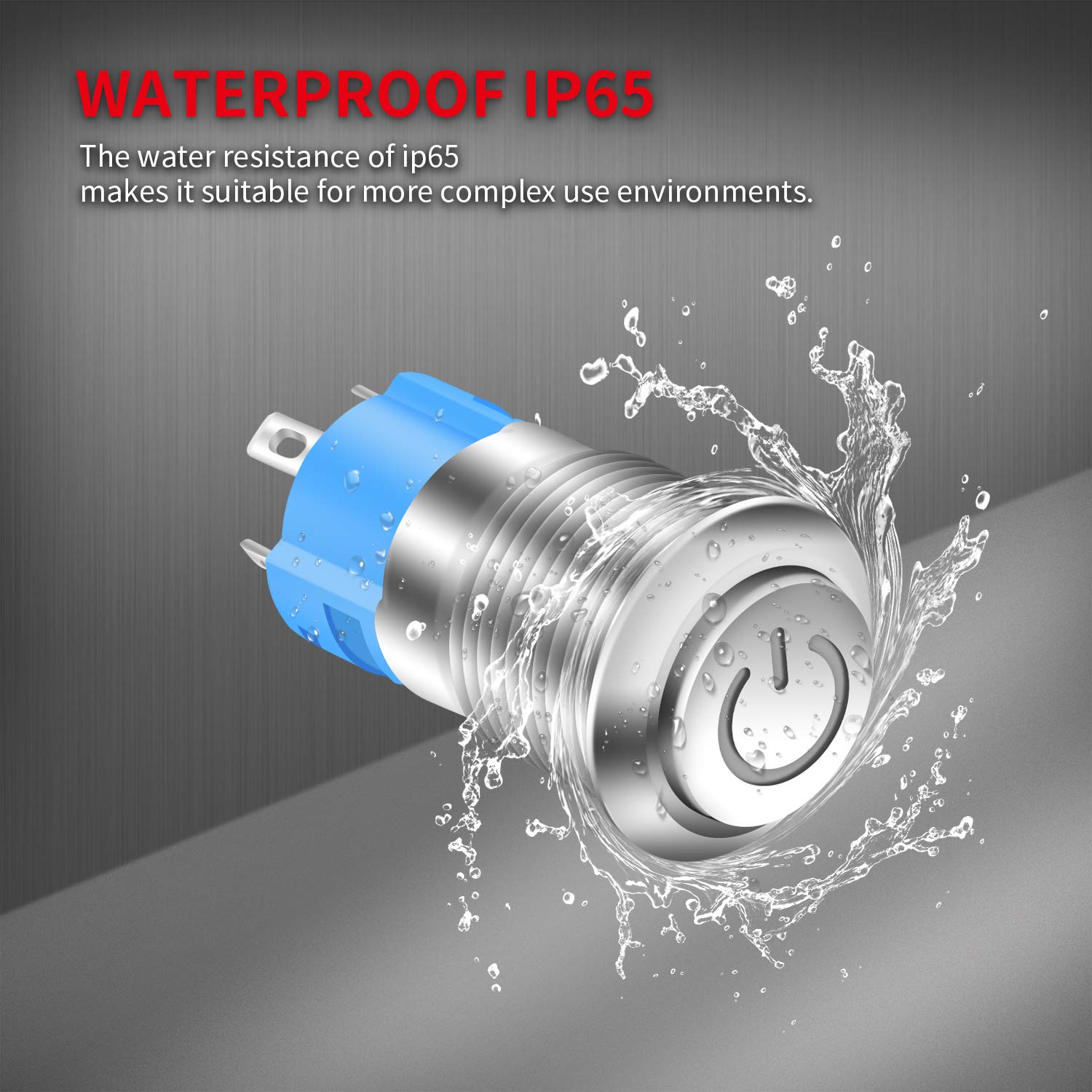 12/16mm Latching Push Button Switch Metal Stainless Shell IP65 Waterproof Power Symbol Pattern Self-Locking 1NO 1NC