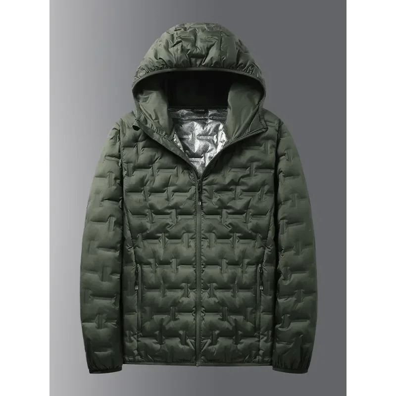 Winter Wit Donsjack Heren Grafeen Zelfopwarming Winddicht Geplooide Pufferjassen Met Capuchon Casual Warme Donsjassen Mannelijke Kleding