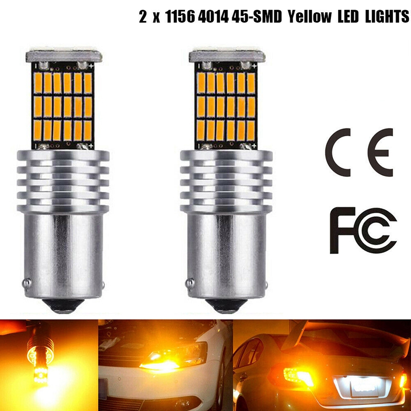 2 x 1156 Bursztynowe 7506 P21W Żarówki LED BA15S Żółte przednie tylne kierunkowskazy