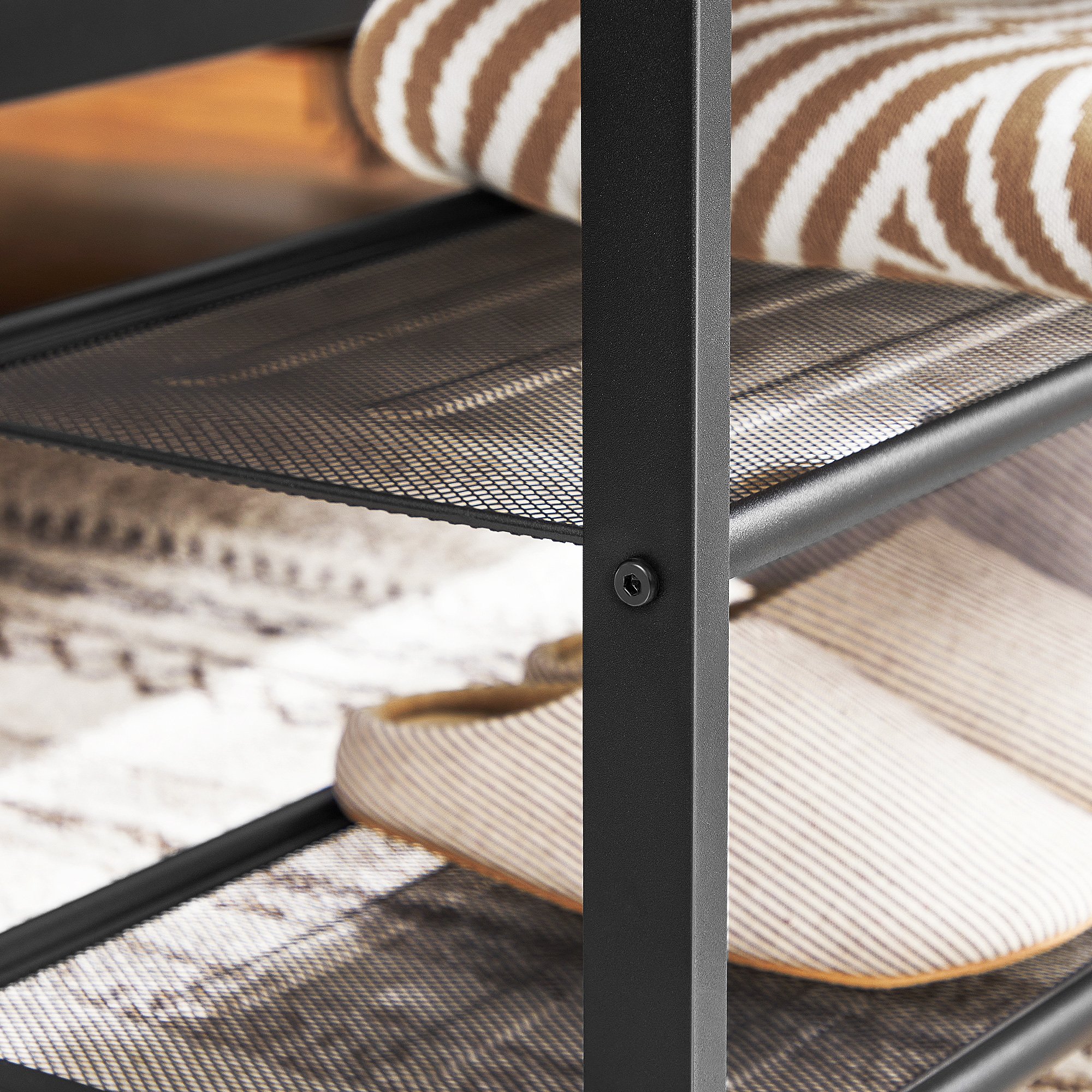 VASAGLE Schuhbank, 80 x 30 x 44,5 cm, Schuhschrank mit 2 Ebenen aus Netzstoff, Schuhregal, für Eingangsbereich