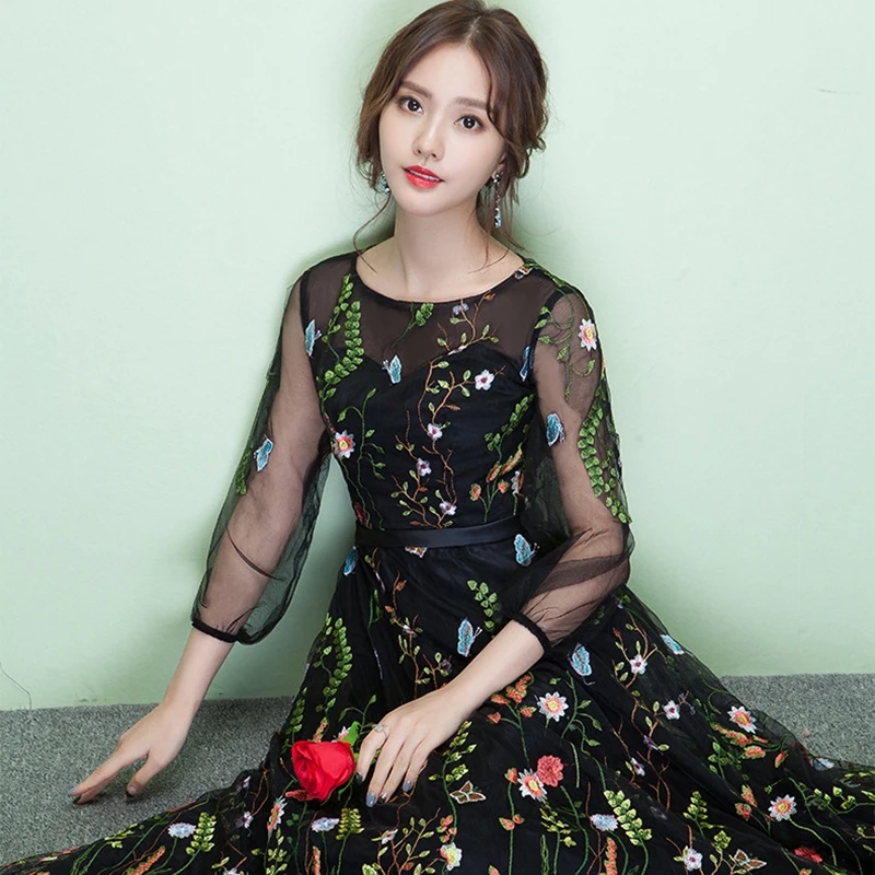 ใหม่ยาวอย่างเป็นทางการดอกไม้ชุดราตรี DongCMY Robe De Soiree เย็บปักถักร้อย Plus ขนาดแขนสั้นพรหมชุดเดรสปาร์ตี้