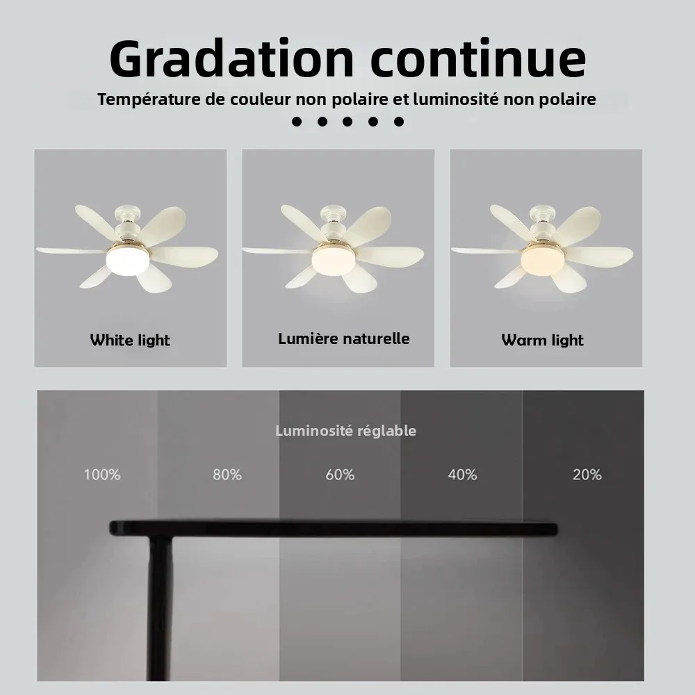 Accueil E27 Base ventilateur de plafond lumière avec 30W LED veilleuses 3 Modes d'éclairage réglables télécommande ventilateur de plafond à haute puissance éolienne