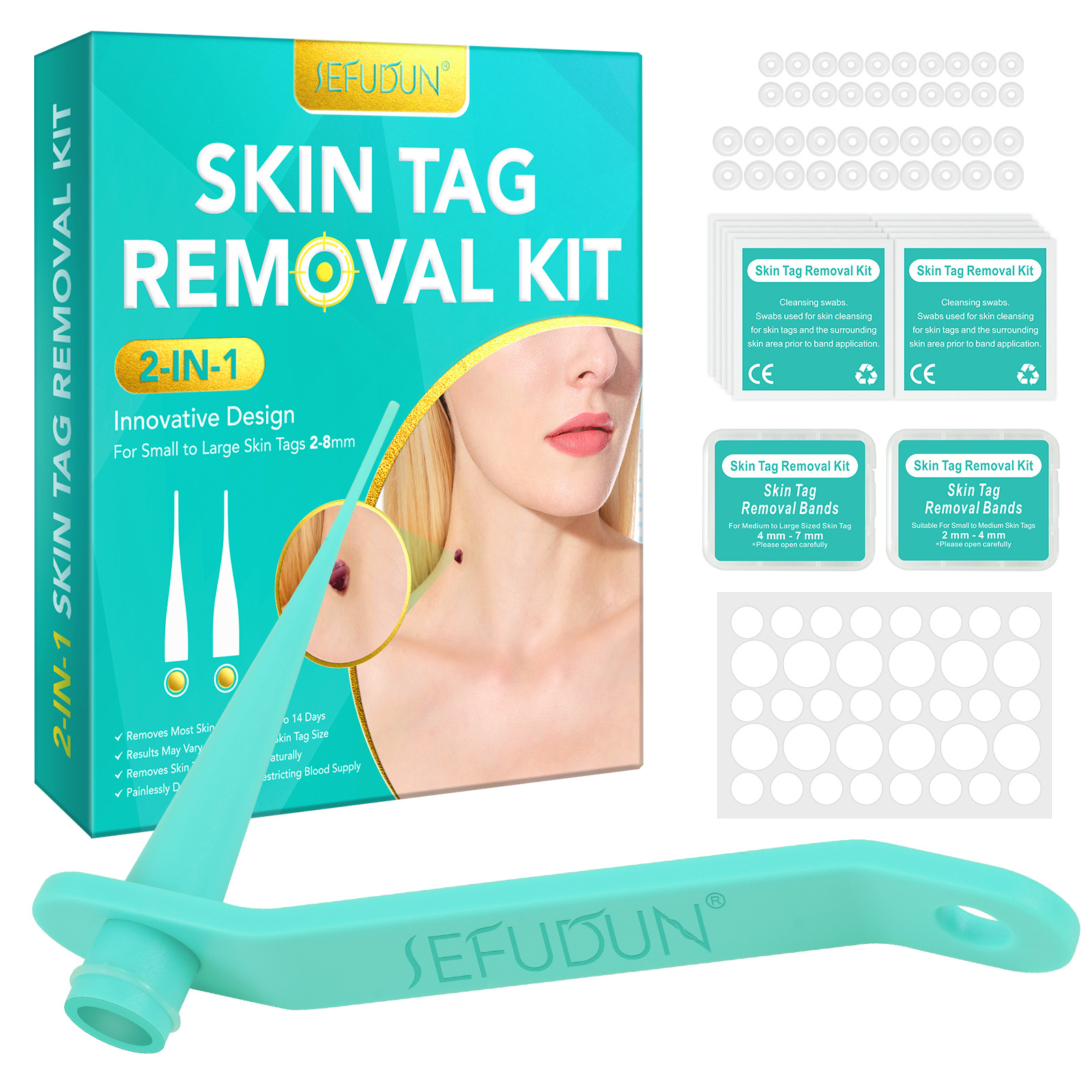 Kit d'élimination des étiquettes cutanées pour petites à grandes étiquettes cutanées de 2 à 8 mm pour un usage domestique Bandes détachantes sûres et efficaces avec écouvillons nettoyants