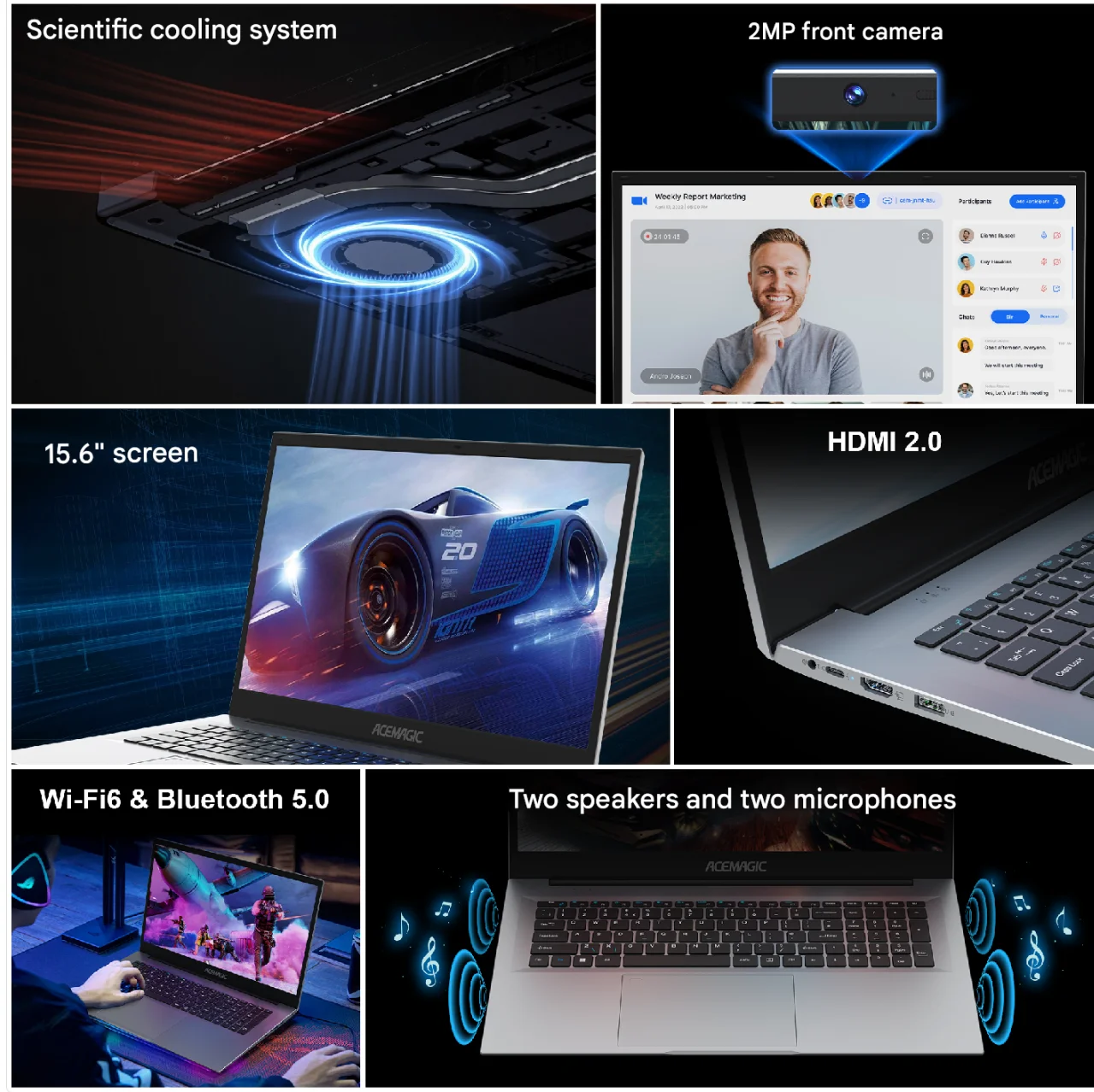 ACEMAGIC AX15 Intel Twin Lake-N150 15.6" Ultra Slim 5000 mAh Laptop 16GB LPDDR4 Ram 512GB Rom Windows 11 BT5.0 Wifi 6 Notebook
