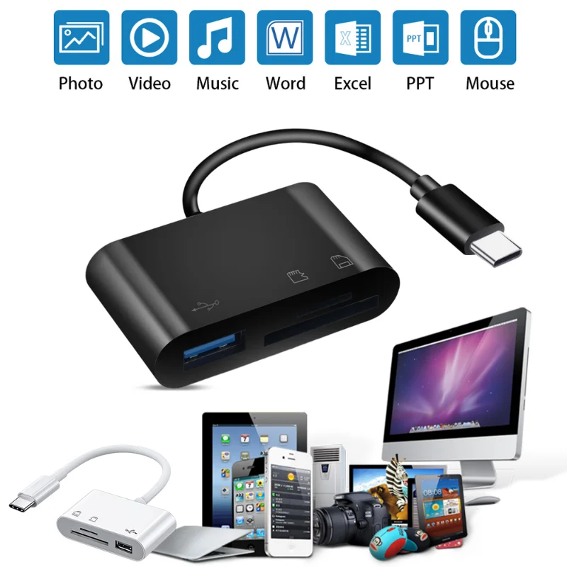 Convertidor de concentrador multipuerto 3 en 1, adaptador tipo c a USB C A OTG, lector de tarjetas de memoria Micro SD TF para Samsung Mi Android Laptop 2023