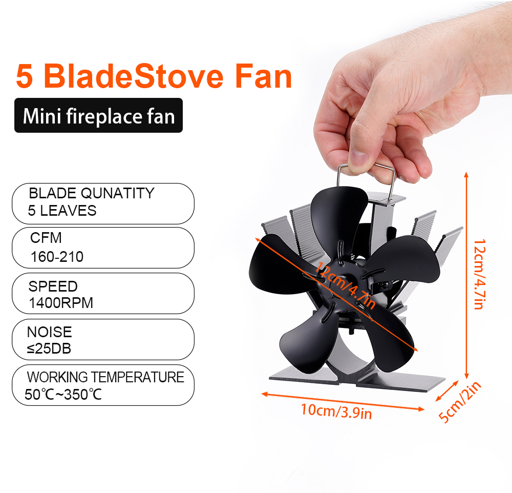 Mini-kachelventilator Warmte-aangedreven open haardventilator Houtkachel Eco-ventilator Stille 5-bladige open haardventilator Thuis Winter Warme warmteverdeling