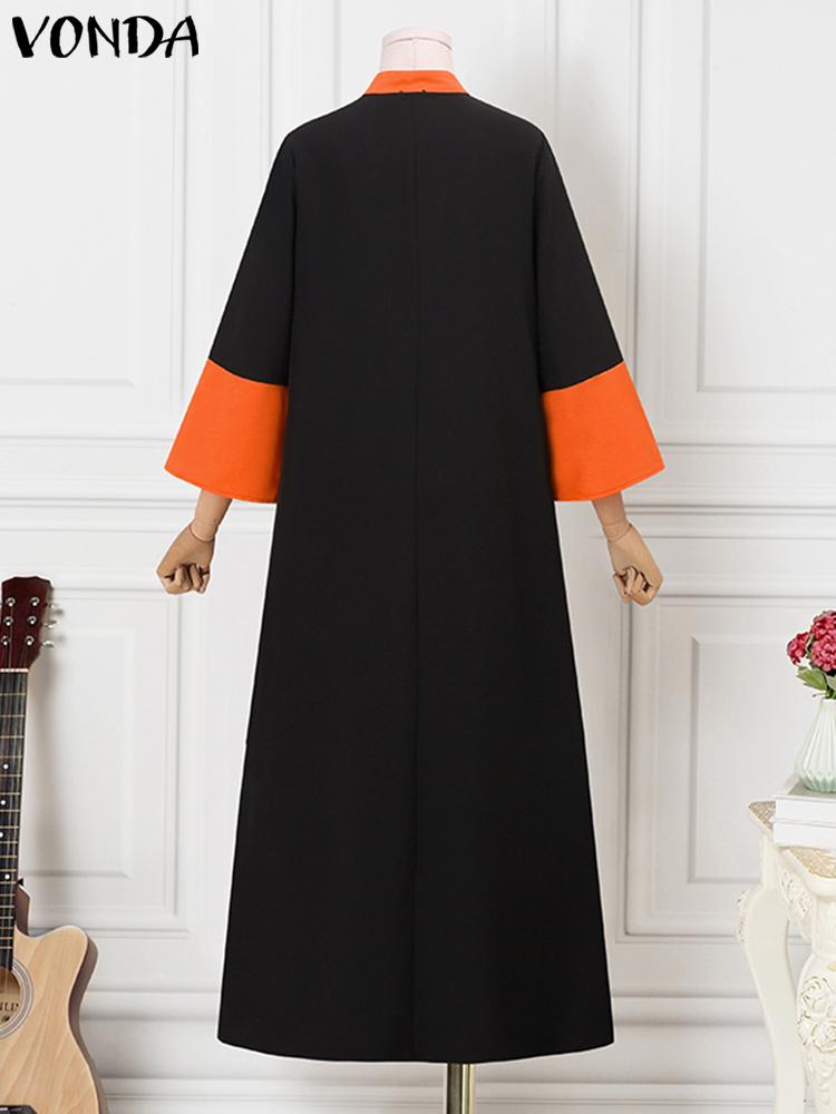 Vonda-女性のためのヴィンテージマキシドレス,フレアスリーブ,ボヘミアンスタイル,スタンドカラー,カジュアル,夏,5xl,2024