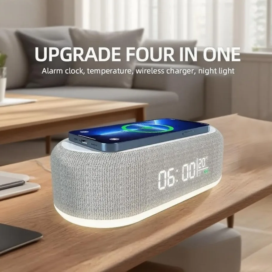 Sveglia Caricabatterie wireless Pad Telefono Camera da letto Lampada Luce notturna Termometro da scrivania per iPhone 17 16 15 14 13 Dock di ricarica veloce