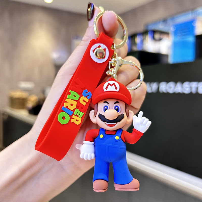 2024 New Creative Cartoon Drop Glue Super Mario Key Chain Cute Action Figure Mario Backpack Car Chain