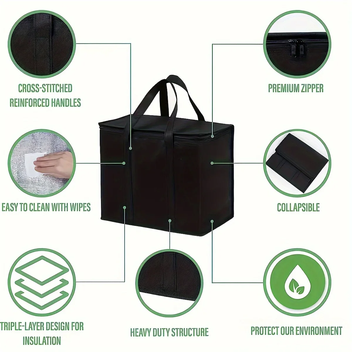 XL/Large Insulated Bag: Keep Food Hot & Cold For Hours - Grocery Tote, Soft Cooler Bag, Pizza Warmer Lightweight & Sturdy Zipper