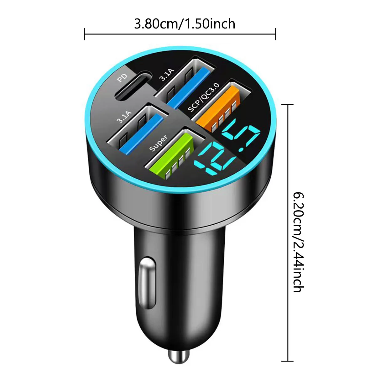 ที่ชาร์จแบตในรถอะแดปเตอร์รถยนต์แสดงผลดิจิตอลด้วย USB 5พอร์ตชาร์จอัจฉริยะตรวจจับแรงดันไฟฟ้าได้อย่างรวดเร็วที่ชาร์จแบตเตอรี่โทรศัพท์