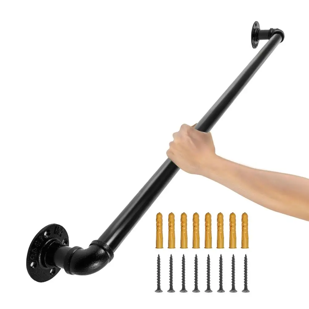 Pipe Stair Handrail, 2FT Staircase Handrail, 440LBS Load Capacity Carbon Steel Pipe Handrail, Industrial Pipe Handrail with