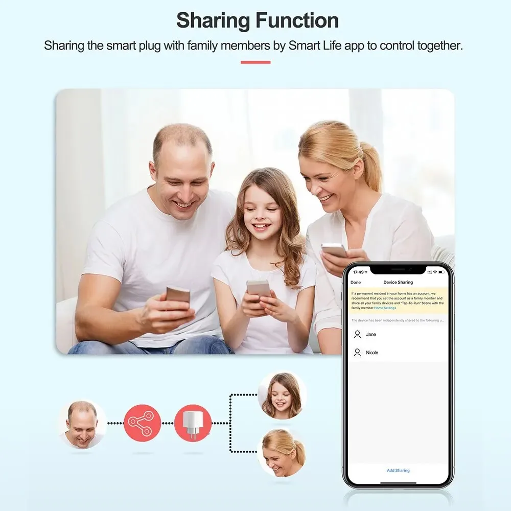 Enchufe inteligente Tuya EU16A/20A, enchufe inteligente Wifi con monitoreo de energía, aplicación remota Smart Life, Control compatible con asistente de Google Alexa
