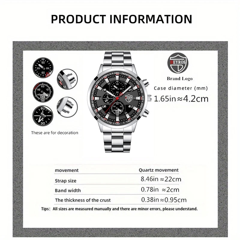 3 ชิ้น DEYROS แฟชั่นบุรุษปฏิทินนาฬิกาหรูหราชายสแตนเลสควอตซ์นาฬิกาข้อมือผู้ชายสร้อยข้อมือสร้อยคอนาฬิกาข้อมือ