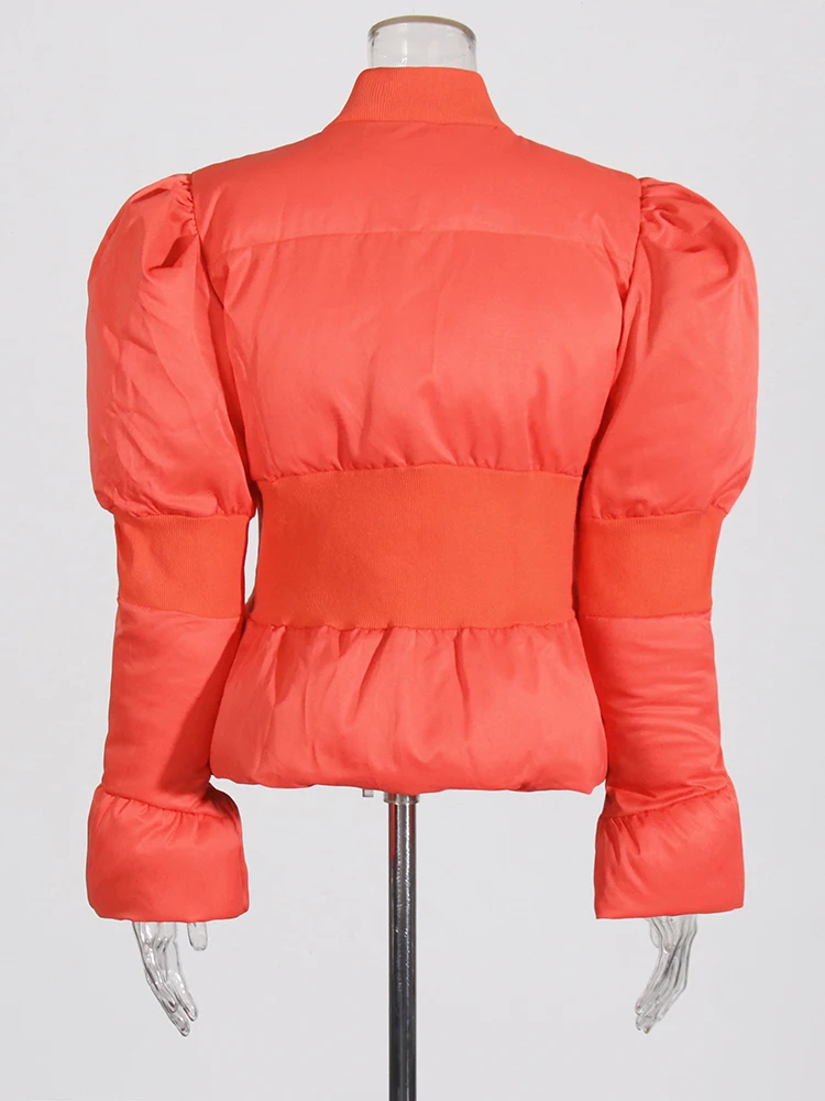 TWOTWINSTYLE Solide Abnehmen Mäntel Für Frauen Stehen Kragen Flare Hülse Patchwork Zipper Minimalistischen Tunika Jacken Weibliche Mode