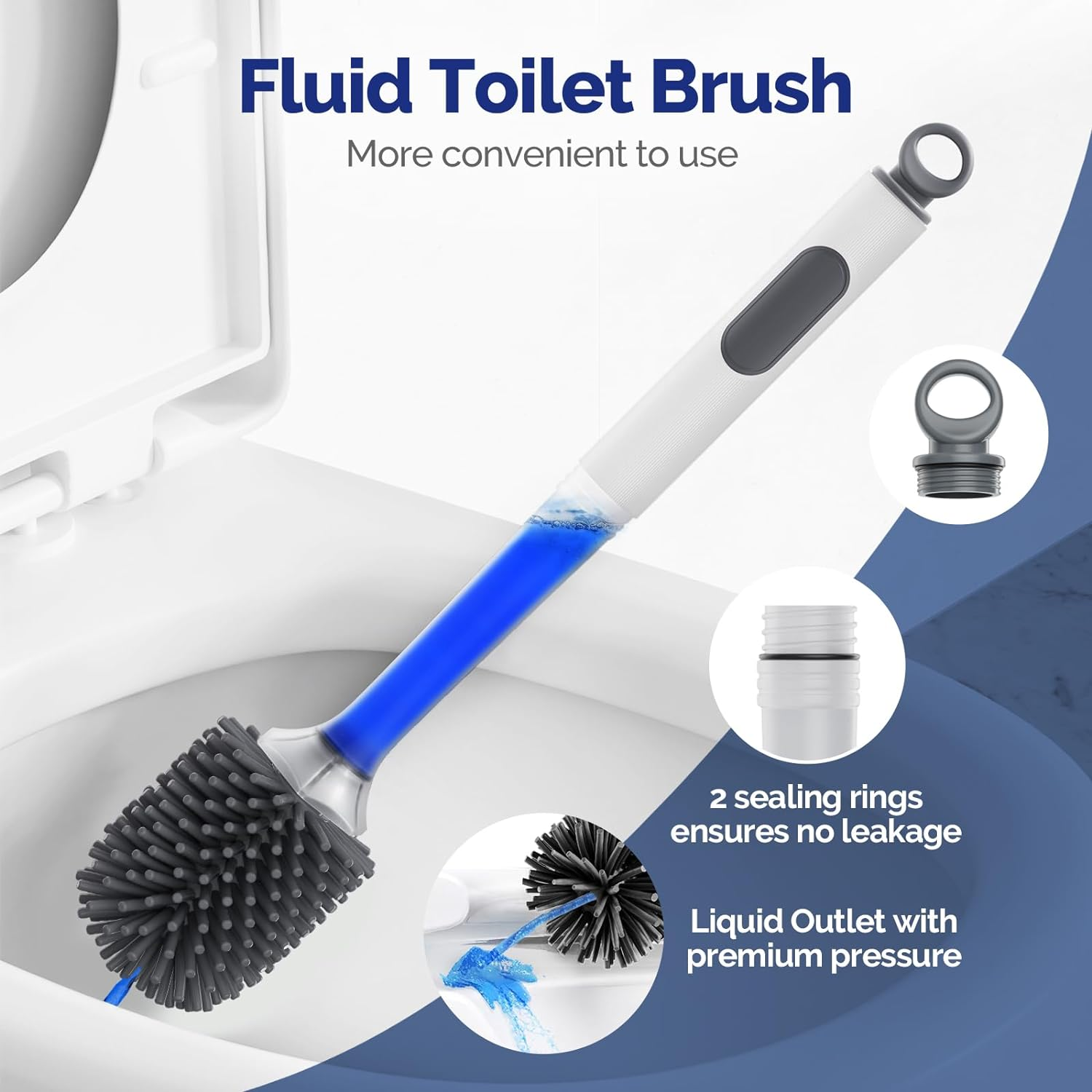 Spray de água Escova sanitária de silicone 40cm Alça Longa Recarregável Escova TPR de silicone Montado na parede Acessórios de limpeza de banheiro