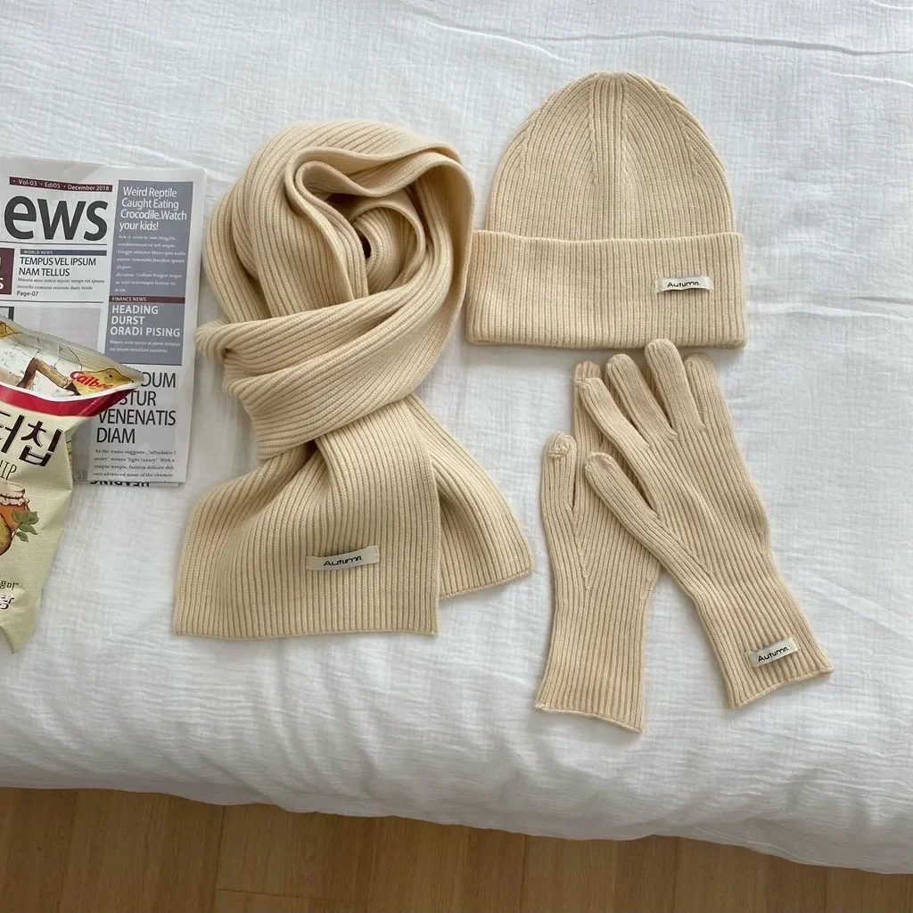 Solide chaud automne hiver 2025 femmes tricoté chapeau écharpe gant ensemble mode vert bleu rouge belle 3 pièces chapeau et gants ensembles femmes