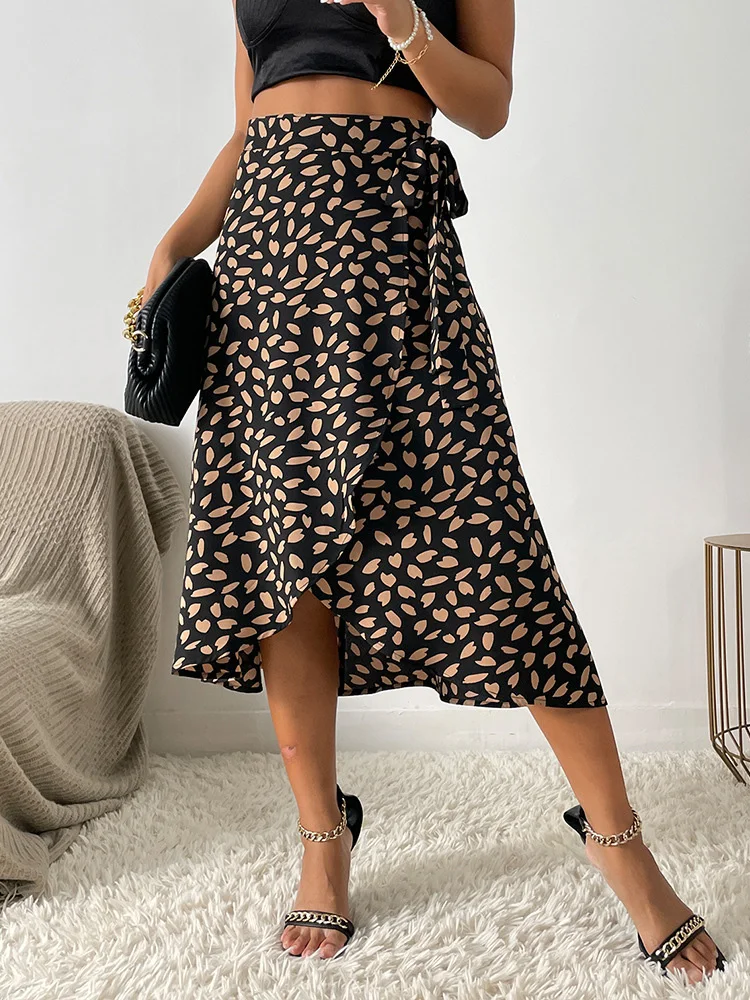 Benuynffy Boho Nữ In Thắt Bên Quấn Váy Thanh Lịch Cao Cấp Nữ Mùa Hè Bất Đối Xứng Đầu Gối Dài Chữ A Váy