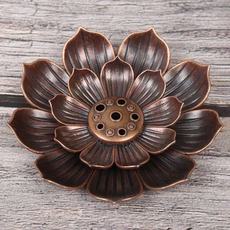 ใหม่ 1PC ธูป Burner Stick ผู้ถือแผ่นพระพุทธศาสนา Lotus Censer Nasturtium Bronze ธูป Burner