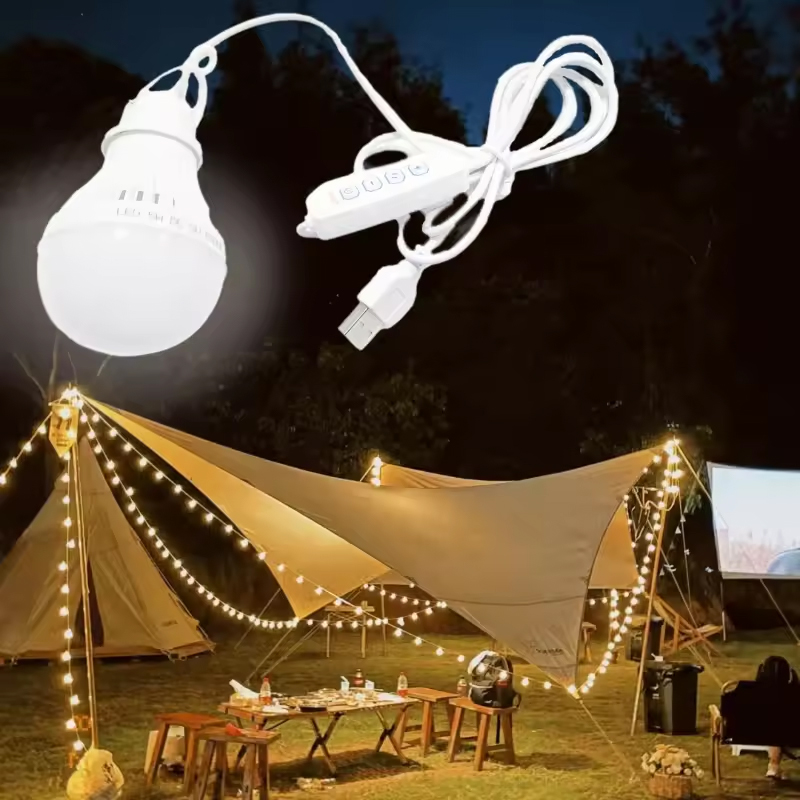 5W Led Camp Light Usb Emergency Bulb 3 Color Dimmable Hanging Tent Lamp for Work BBQ Fishing Repair Out Door Camping Equipment