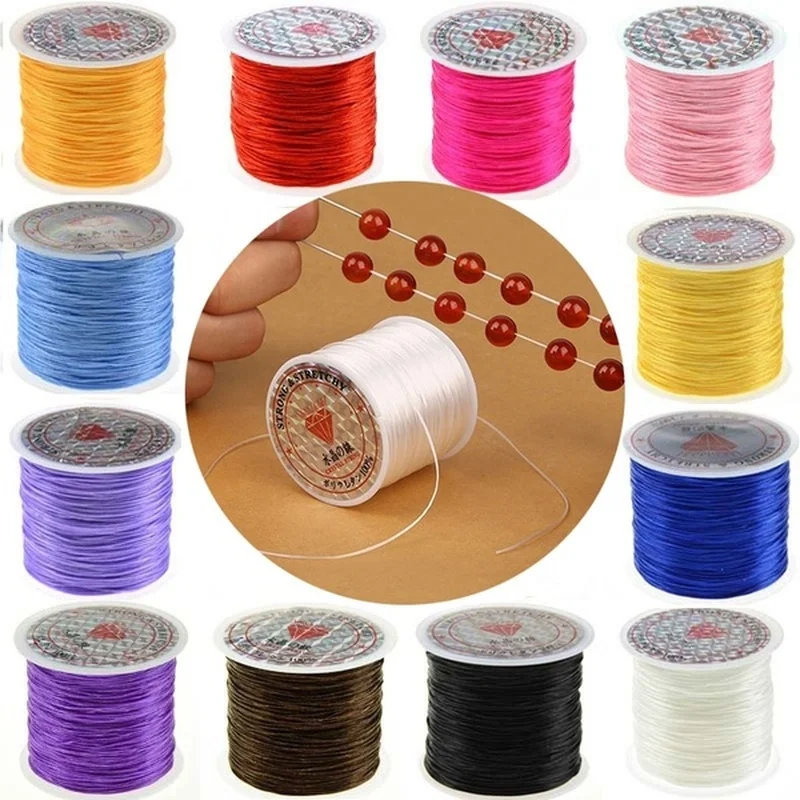 Cable de cuentas de cristal elástico fuerte de 393 pulgadas/rollo de 1mm para pulseras, hilo elástico, collar, joyería DIY, línea de cordones