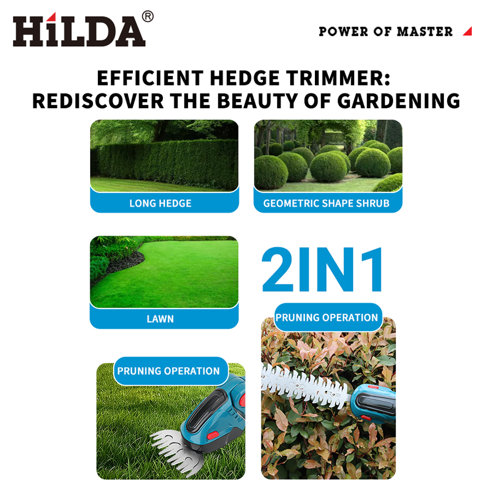HILDA 2 IN1 Elektrische Heckenschere Cordless Handheld Jäten Beschneiden Schere Strauch Mäher Garten Werkzeug Für Makita 18 V Batterie