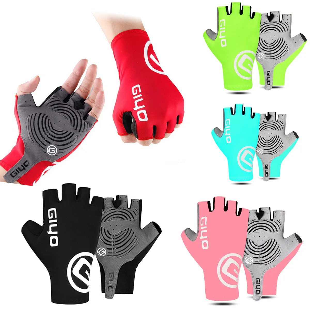 Giyo luvas de ciclismo curtas sem dedos antiderrapante bicicleta lycra tecido meio dedo mitten para mtb bicicleta de estrada esportes corrida