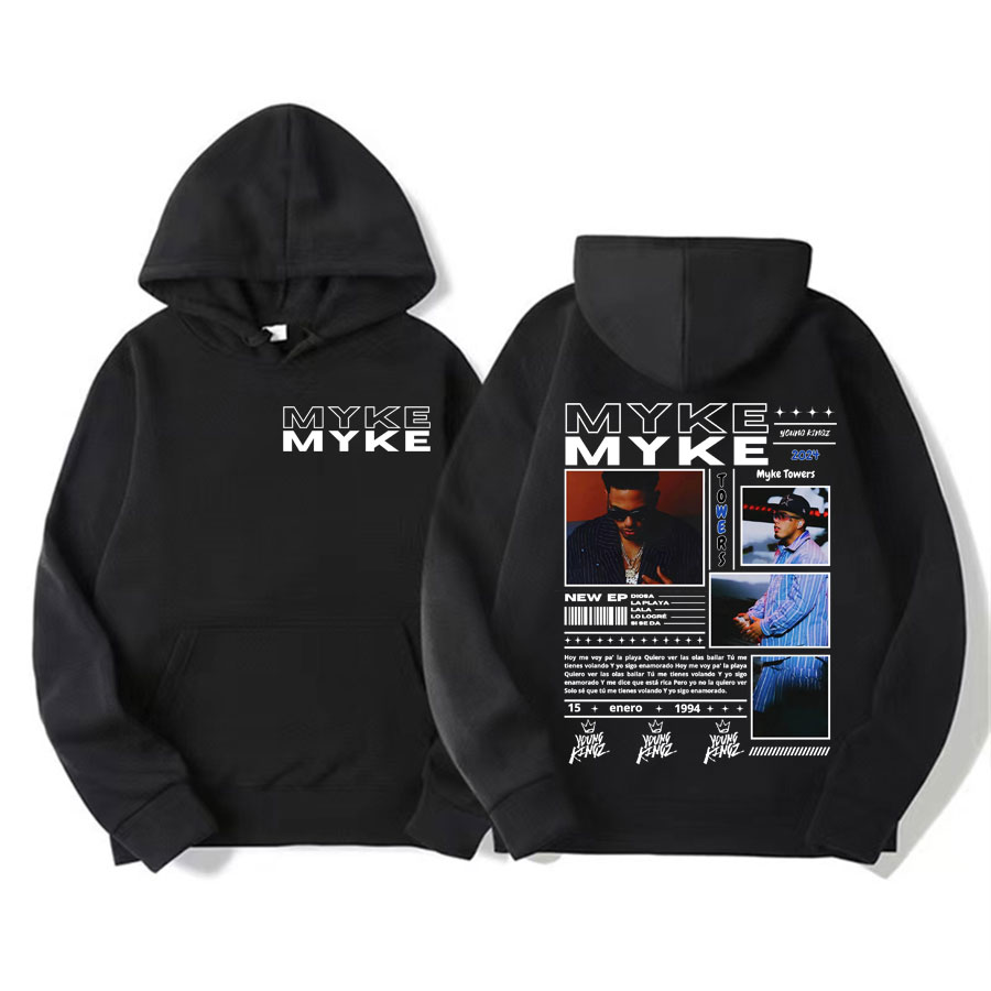 Sudadera con gráfico de portada del álbum de rapero Myke Towers, sudaderas con capucha Harajuku de Hip Hop para hombre, Jersey informal de lana con capucha, ropa de calle