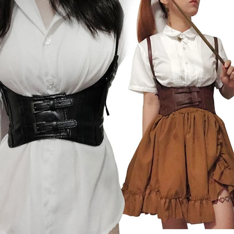 1 sztuk kobiety Sexy skórzana elastyczna szeroka opaska na pas pas Waspie gorset Cinch Underbust kamizelka szeroki Cincher z klamrą Cummerbund