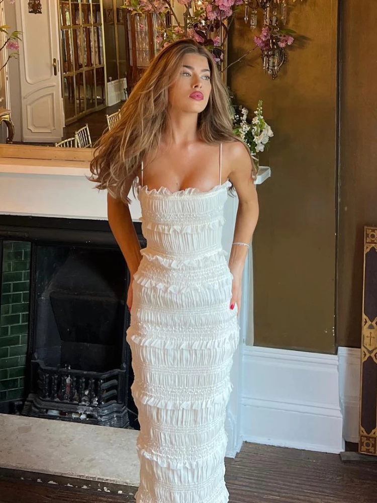 Suninheart-vestido de novia elegante para mujer, traje Beige ajustado con tirantes finos, ideal para fiesta de verano