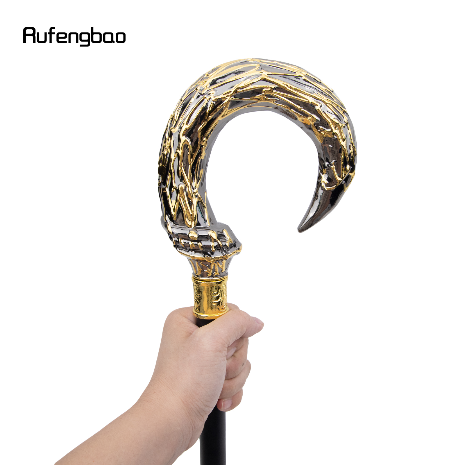 隠しプレート付きシングルジョイントウォーキングスティック,杖プレート,コスプレクローザー,自己防衛ファッション,ゴールデンブラック,92cm