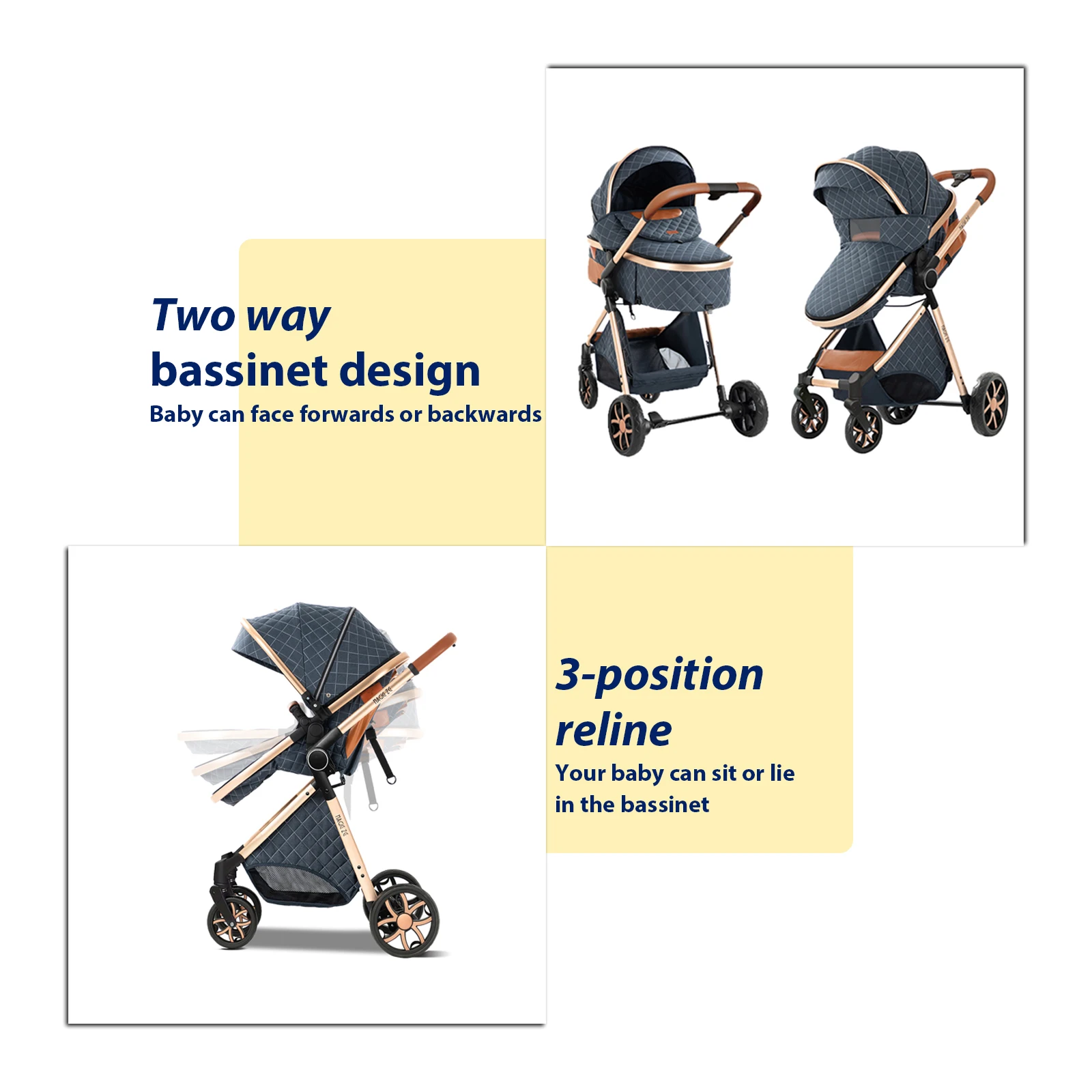 Carrinho de bebê 3 em 1, sistema de viagem multifuncional, assento de carro, estrutura leve com recurso dobrável com uma mão, itens para bebês