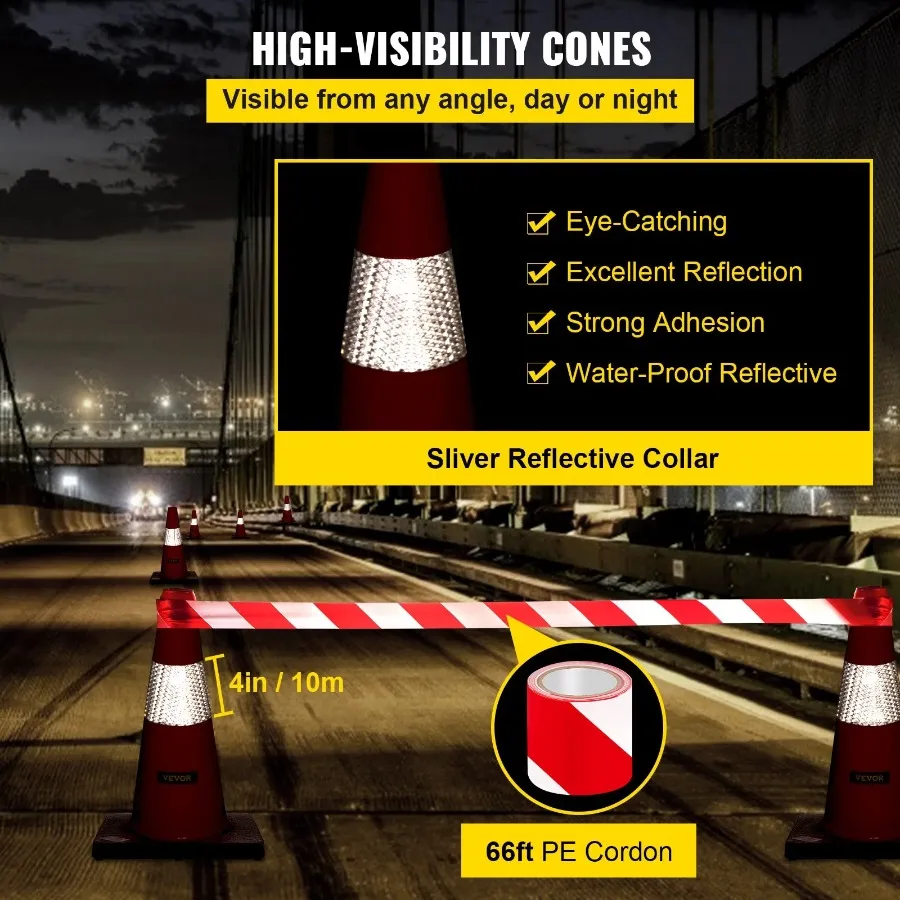 Safety Cones 18 in 45 cm Height 5 PCS PVC Orange Traffic Cone with Reflective Collar and Black Weighted Base Used for Traffic