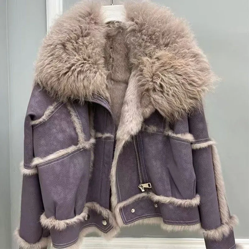 2024 ฤดูใบไม้ร่วงและฤดูหนาวขนสัตว์สั้นผู้หญิงSheepskin Jacketฟอกหนังนิ่มผ้าธรรมชาติ 100% กระต่ายขนสัตว์ซับผู้หญิงขนสัตว์