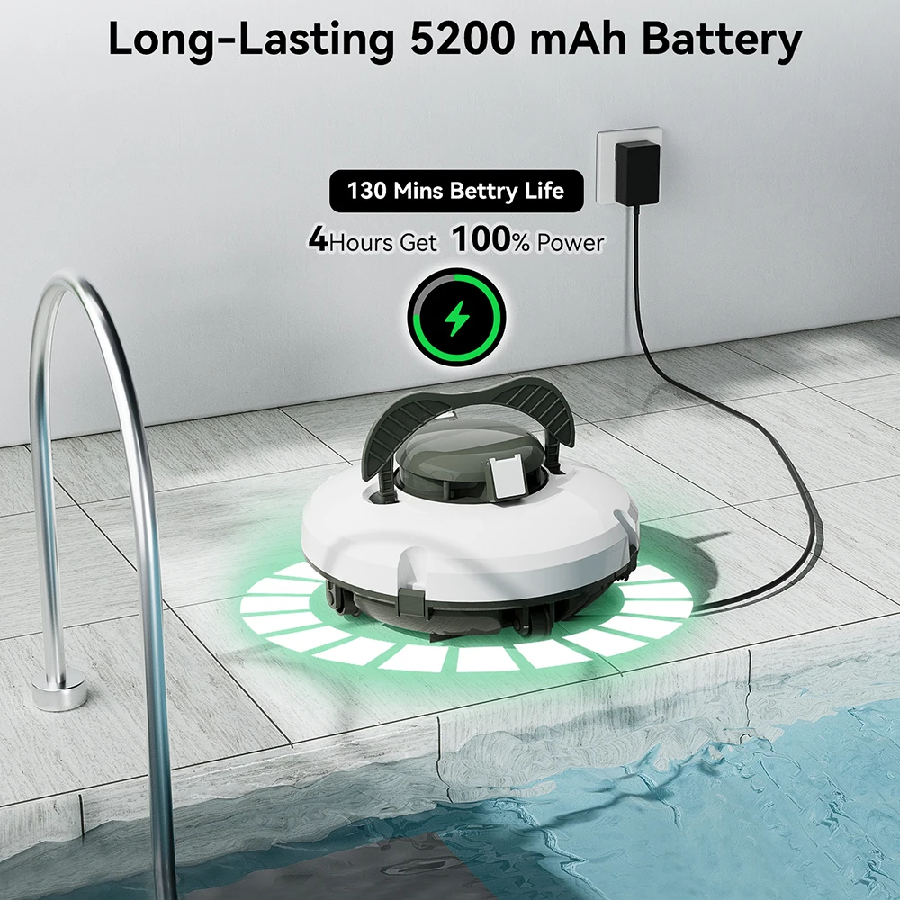 【Code:BTSIT10】Redkey S100 Cordless Robot Pulitore per Piscina Aspirapolvere IPX8 Impermeabile 5200mAh Ricarica 130 Minuti Auto-Parking Pulitore per Piscina