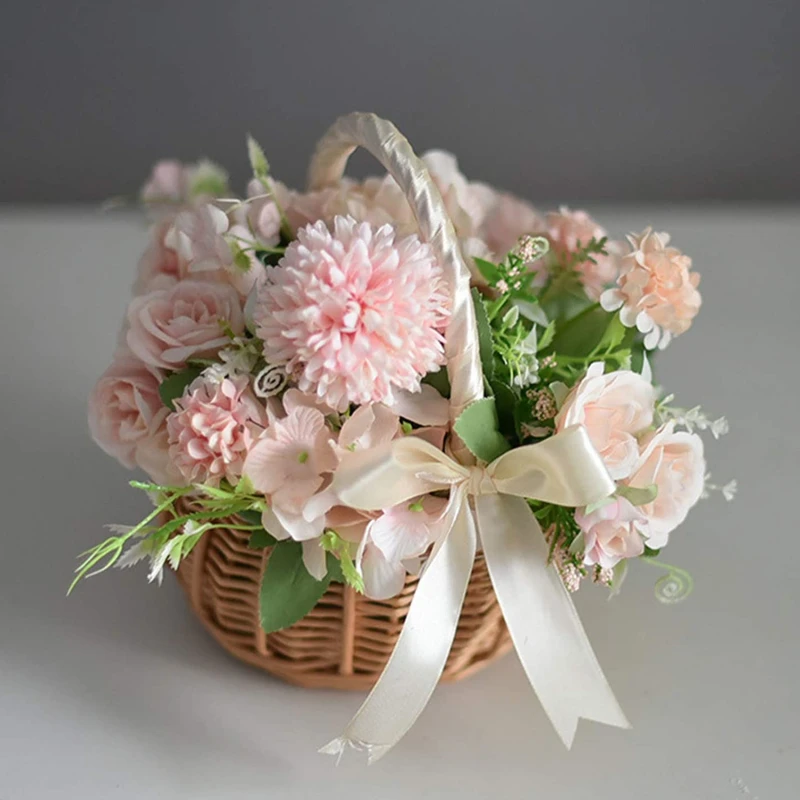 Handmade Storage Rack ทอตะกร้าดอกไม้หวายตะกร้าเก็บดอกไม้สาวตะกร้าสําหรับตกแต่งบ้าน