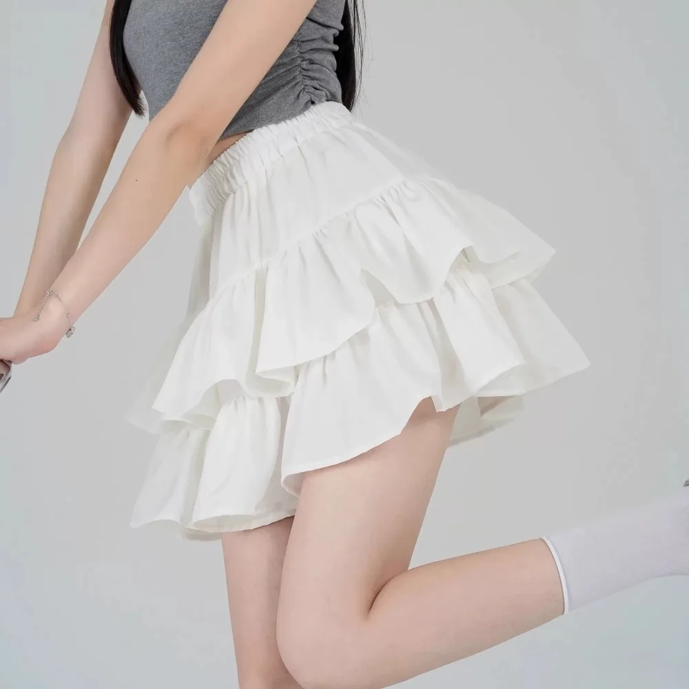 ฤดูร้อน Kawaii Mini A-Line กระโปรงน่ารัก Flirty เอวสูง Ruffle Patchwork Lolita Ball Gown Y2K เกาหลีหวานผู้หญิงเสื้อผ้า