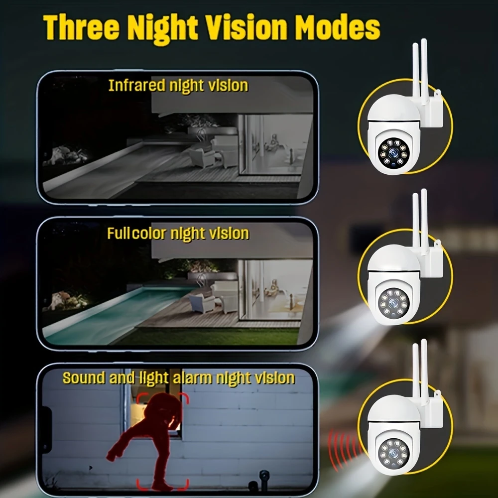 Ease Life APP Telecamera di sicurezza WiFi wireless 1080P HD per interni/esterni, visione notturna a colori, audio bidirezionale, 360 °   Nero Y108