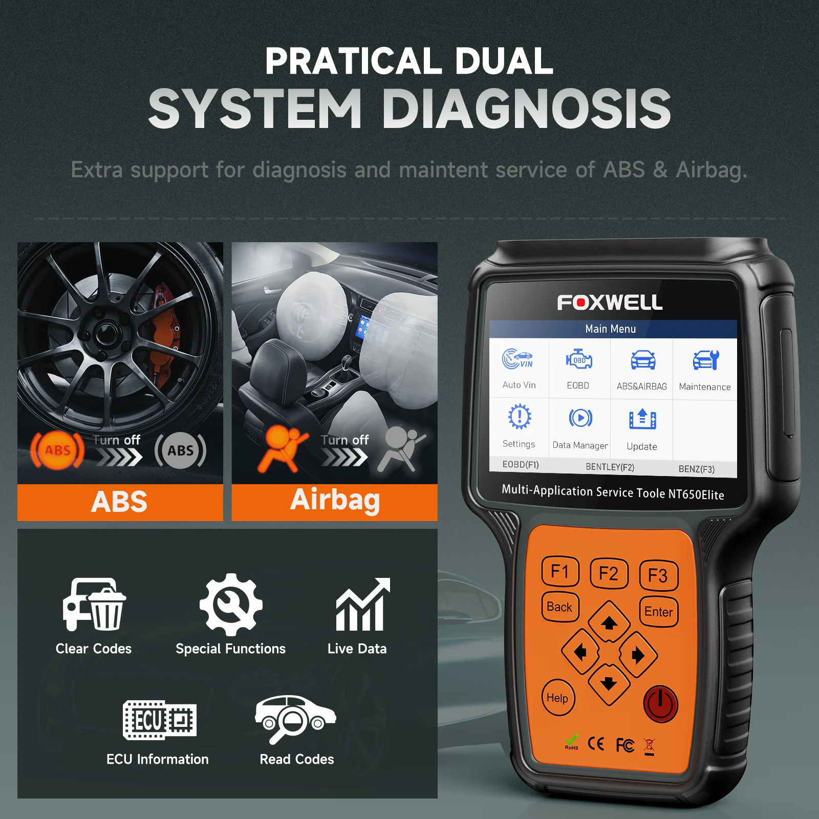 FOXWELL NT650 Elite OBD2 escáner automotriz SAS A/F aceite EPB BRT TPS 26 + reinicio herramienta de diagnóstico de coche profesional escáner OBD2