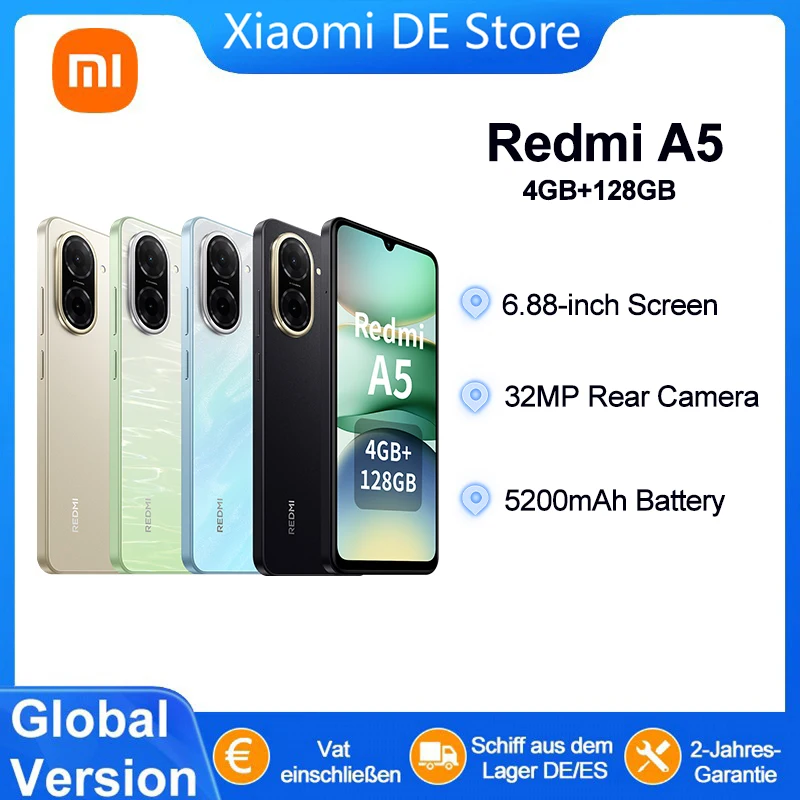 【Marca +】Versión global Redmi A5 Unisoc T7250 Procesador Cámara principal de 32 MP Pantalla grande de 6,88" Admite carga rápida de 15 W