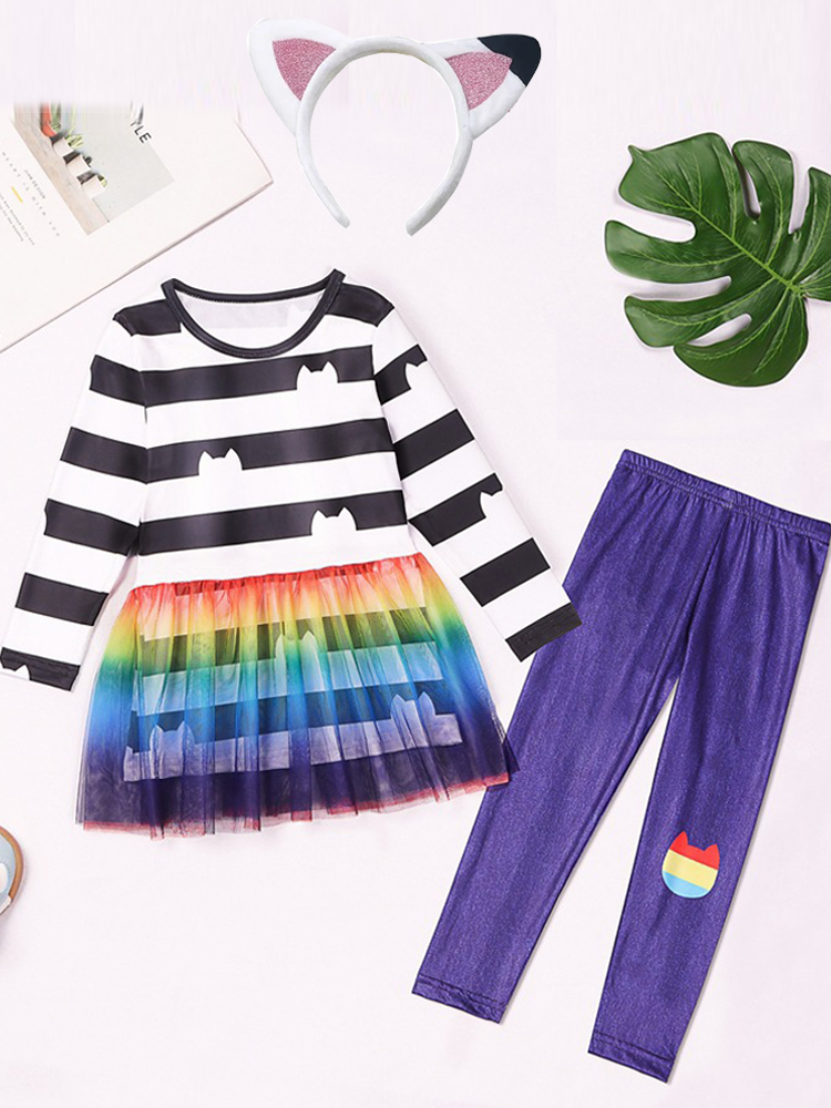 ギャビーのドールハウス黒と白のストライプトップス + ボトム 2 個トラックスーツ子供女の子ギャビー猫誕生日カーニバルコスプレ衣装