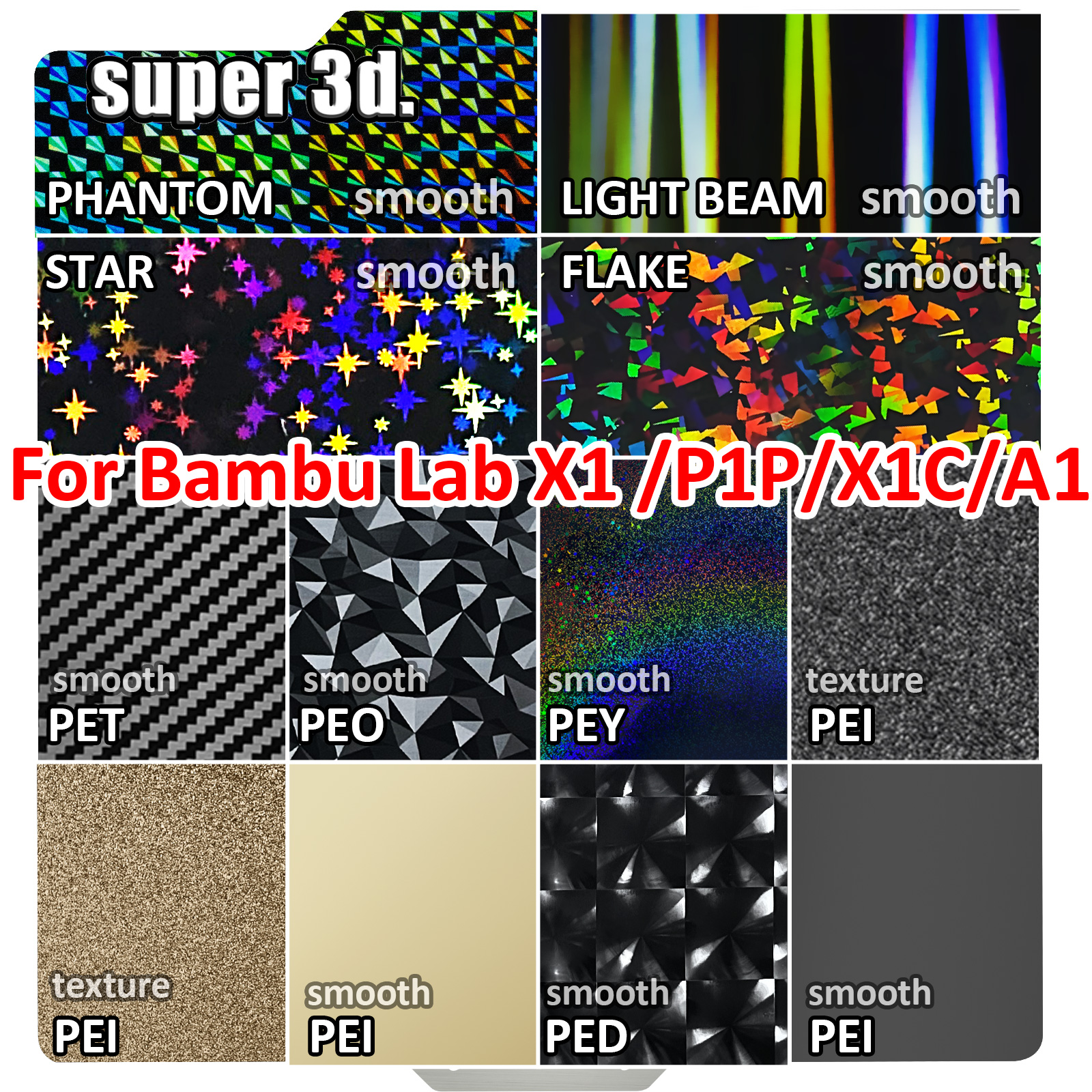 สําหรับ Bambu Lab P1P X1 คาร์บอนสร้างแผ่น PEO H1H DOUBLE SIDE PEI Smooth PET PEY 257x257 ฤดูใบไม้ผลิเหล็กแผ่นสําหรับ Bambulab x1c P1S