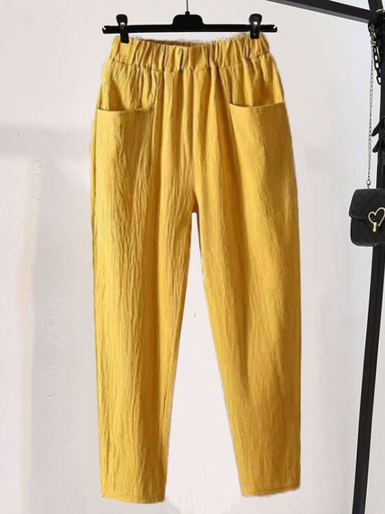 Loose Casual Pants Women's Summer Slimming White Rutabaga Pants Cotton Linen Large Size Straight Nine Points Harlan Pants