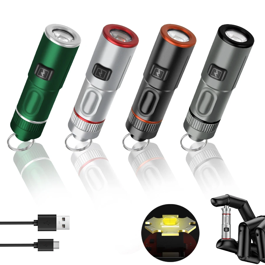 1000LM MINI Tragbare LED-Taschenlampe USB wiederaufladbare Taschenlampe mit Halskette Schlüsselanhänger Taschenlampen Camping Angeln Taschenlaterne