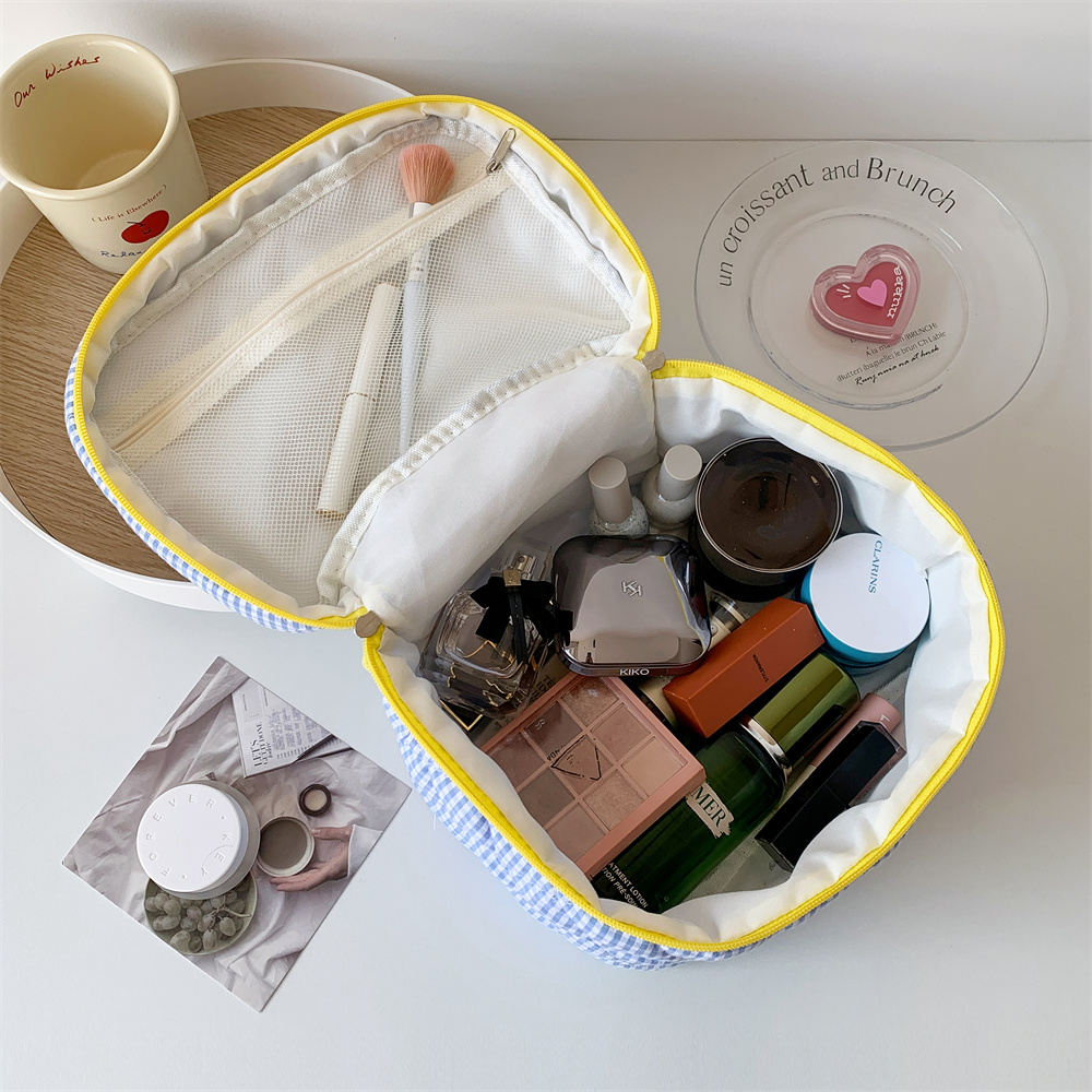 3 teile/satz Plaid Kosmetik Tasche Set Einfachen Stil Große Kapazität Tragbare Kosmetische Werkzeuge Lagerung Tasche für Home Badezimmer Kulturbeutel