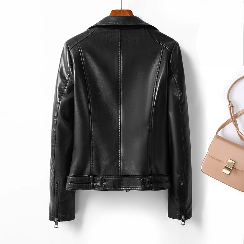 Jaqueta curta justa feminina, roupa de couro genuína, pequena e elegante, estilo coreano, tamanho grande, nova, para primavera e outono