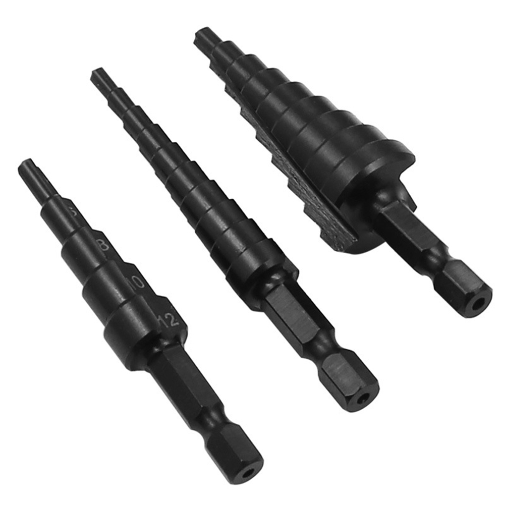 1pc Step Drill Bit Set HSS Steel Nitrogen Coated Spiral Grooved Drill Bits 3-12 4-12 4-20mm Hole Cutter Cone Fast Drill Bit